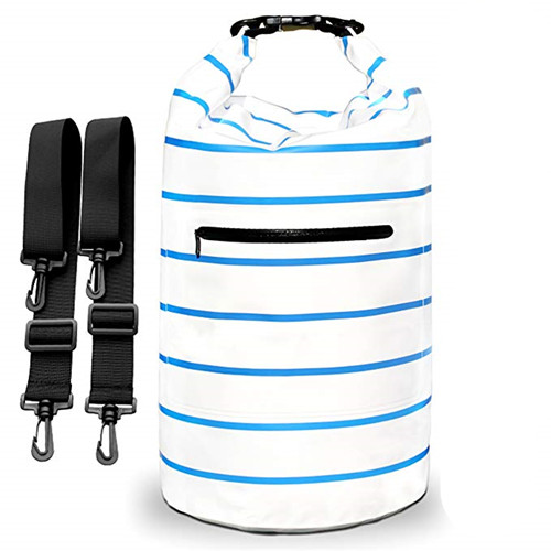 15L cross stripe waterproof dry bag with zipper pocket.