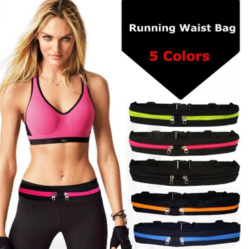 Nylon Dual Pockets running belt with elastic adjustable strap